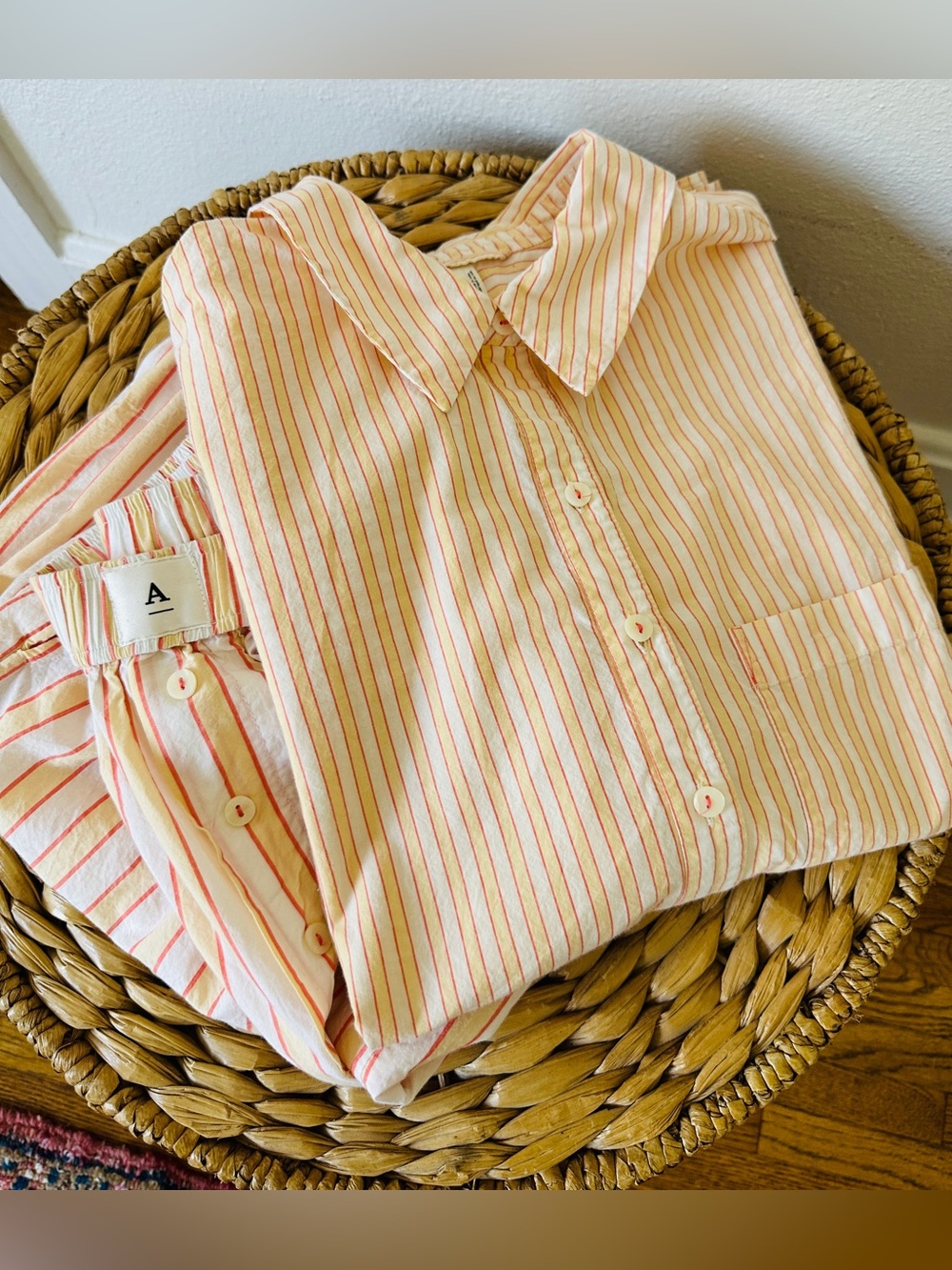 Anthropologie Striped Poplin Pajama Set Size M Medium Orange Mango Yellow